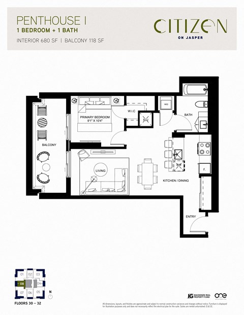 1 bed 1 bath Penthouse I at Citizen on Jasper, Edmonton, T5K 0M5